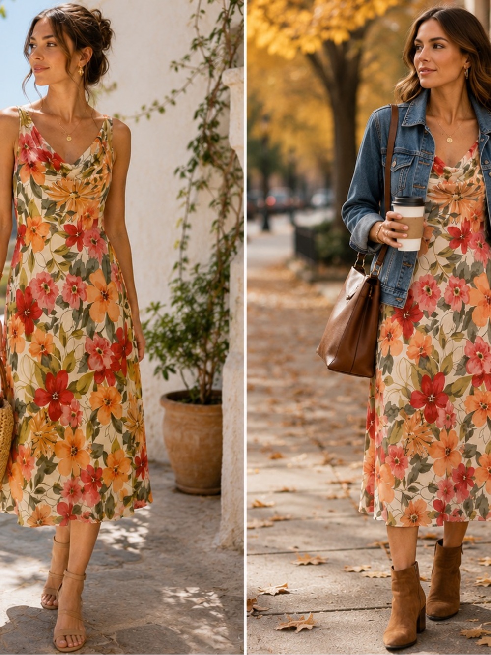 Ann Taylor 100% Silk Floral Cowl Neck Dress Sz 10 Made in Korea